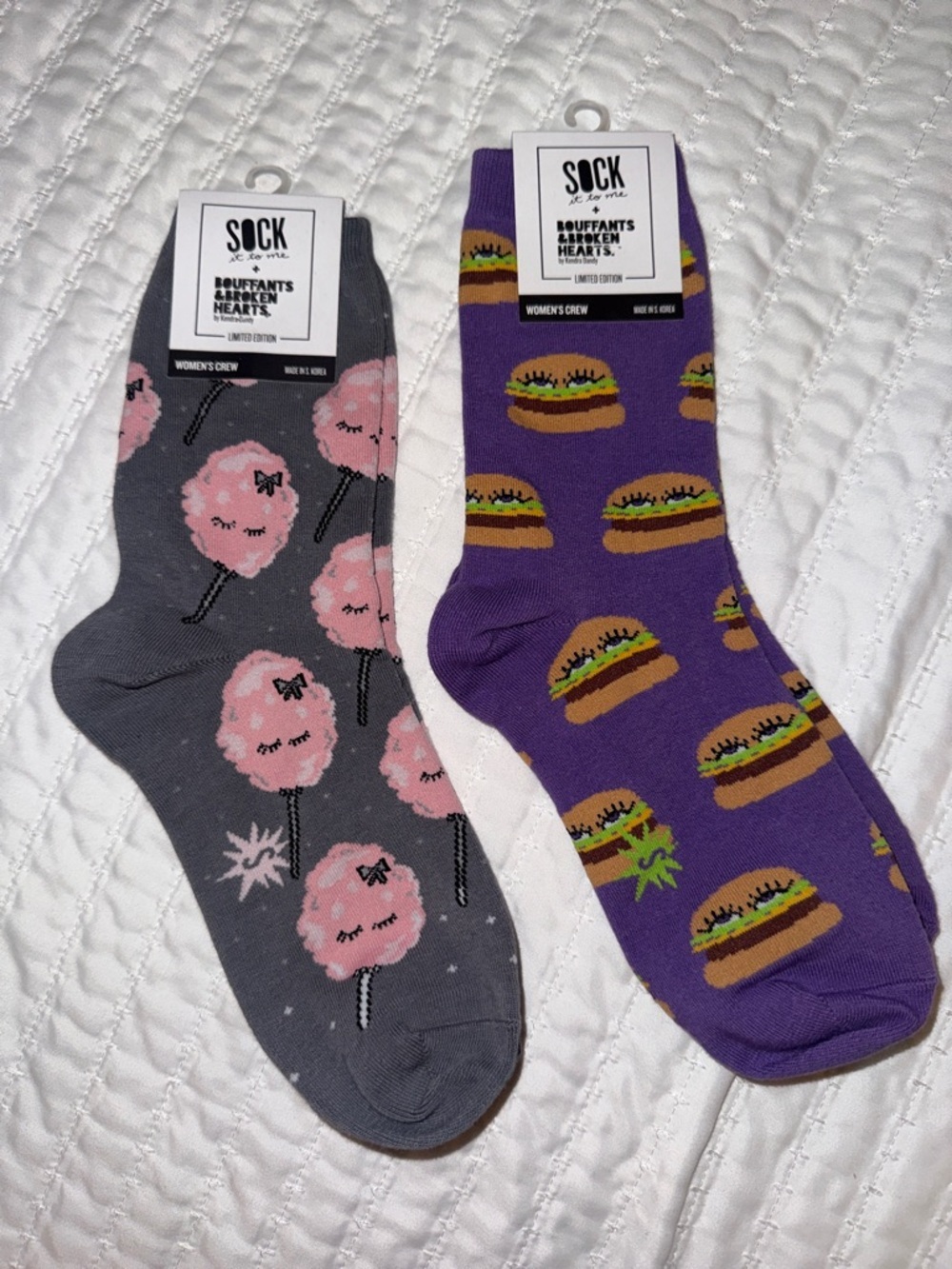 Sock it to me Women's Gray Cotton Candy & Purple Burger Crew Socks